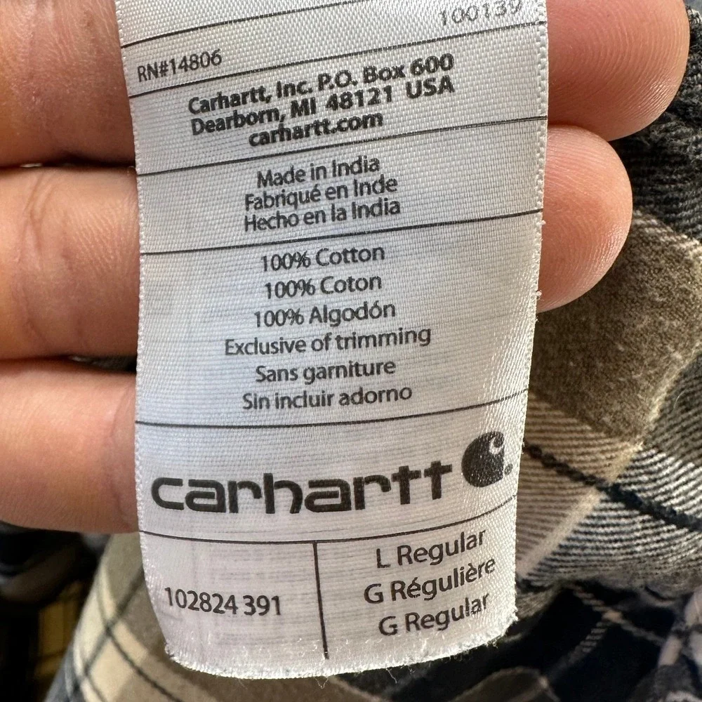 Carhartt Mens Relaxed Fit Plaid Heavy Weight Button Down Shirt Tan  102824 391 L